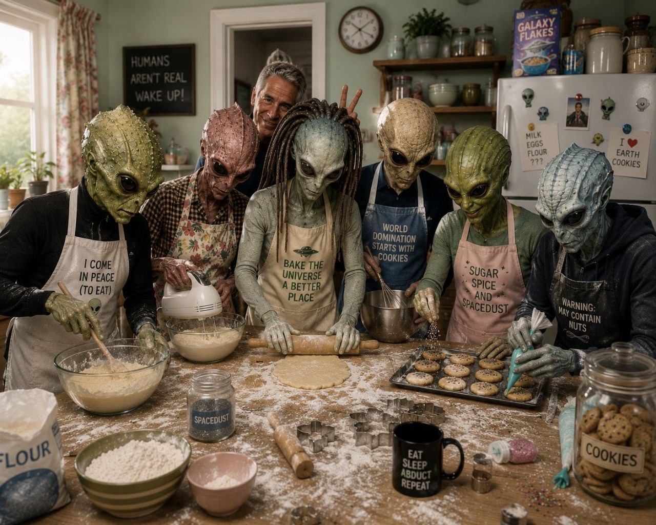 Aliens baking cookies