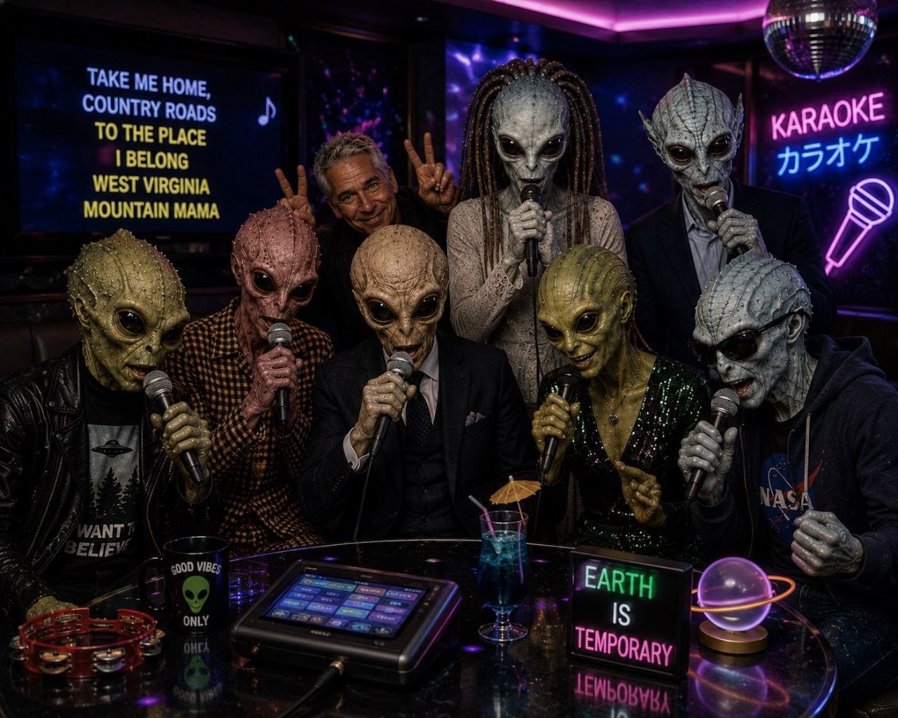 Aliens at karaoke